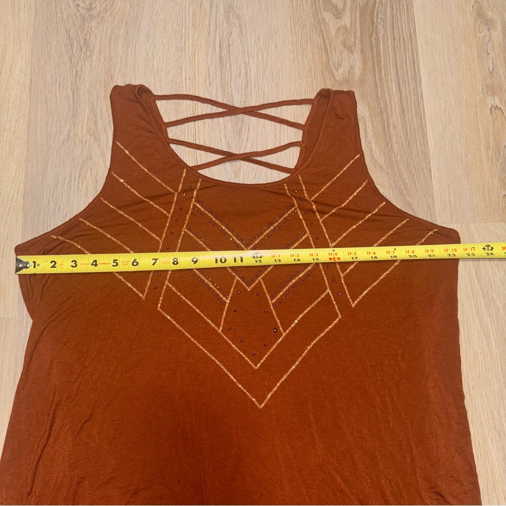 Apt. 9 Boho Brown Tank Top with Beads & Criss Cross Back - Size XL - Picture 4 of 5
